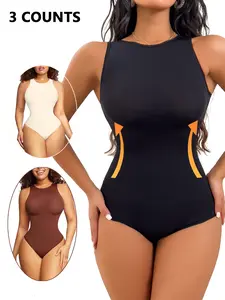 Women's Comfortable Soft Fashion Casual Solid Shapewear Bodysuit, Enhances Chest & Waist, Tummy Control & Butt Lifting, Round Neck and Thong Design, Slimming Underwear for Daily Wear, Multi-Scene Design, All Seasons Wear