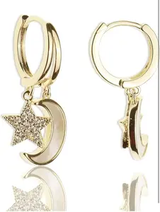 Double Circle Small Diamond Hoop Cartilage Earrings for Women - Sparkly Cubic Zirconia Rhinestone Huggie Snowflake/Pearl/Star Moon/Cube Drop Dangle Earring Valentines Gift