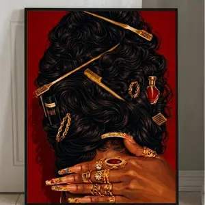 [SALE UP TO 40%][Unframe] Modern Afro Hair Art Poster - Black Woman Hair Accessories Wall Decor - Matte Vertical Print