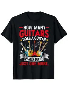 Men's Funny Guitar T-Shirt - "How Many Guitars Does a Guitar Player Need? More!" Lover Tee - 180gsm Heavyweight Cotton Shirt with Guitar Chord Diagrams (S-XXXL) - Gift for Guitarists, Members - Casual Streetwear, PLUS SIZE