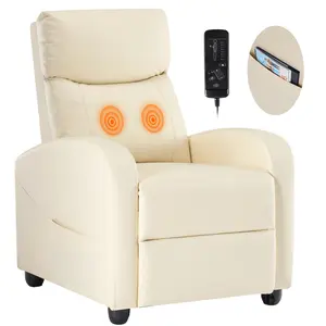 Massage Recliner Chair for Living Room, PU Leather Single Sofa with Lumbar Vibration Massage, Adjustable 90°-160° Ergonomic Home Theater Recliner with Side Pocket, 275 LBS Capacity