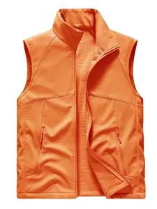 Men's Lightweight Soft Shell Vest, Stand Collar Full Zip Outdoor Sleeveless Jacket, Comfortable and Versatile Outerwear for Men