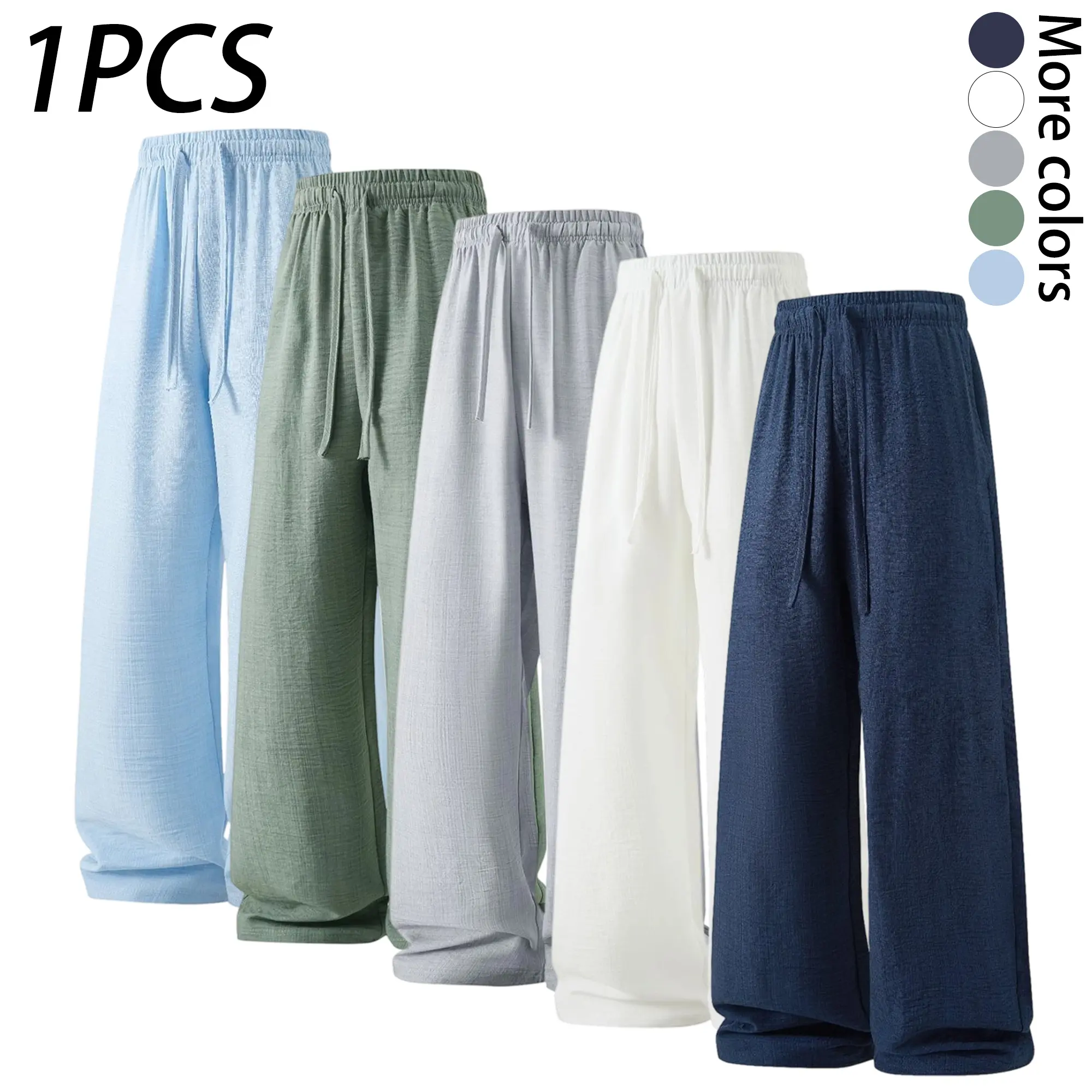 Men’s summer lightweight breathable casual pants — loose drape, drawstring straight-leg casual trousers