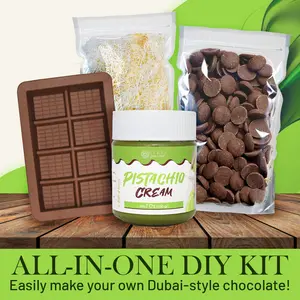 Dubai Chocolate Bar DIY Kit – Make Viral Pistachio Chocolate Bars at Home | Milk Chocolate Wafers, Pistachio Cream, Kataifi & Reusable Mold Included
