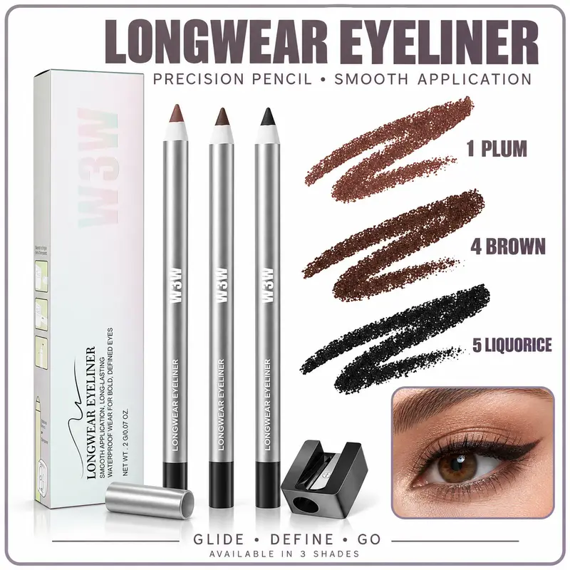 Eyeliner Pencil for Precise Eye Definition, Smooth-Glide Sharpenable Eye Liner for Thin Lines, Bold Wings and Soft Smoky Looks, Available in Plum, Brown and Liquorice