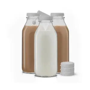 JoyJolt Glass Milk Bottle with Lid & Pourer - 3 2 oz - Set of