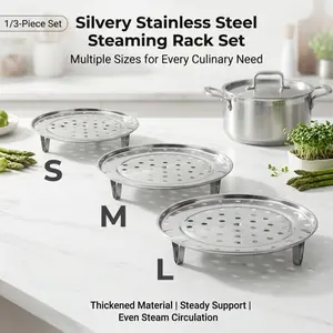 1/3-Piece Stainless Steel Steaming Rack Set, Multi-Size (S/M/L) Food Steamer Tray with Legs, Rust-Resistant Cookware for Vegetables & Dumplings