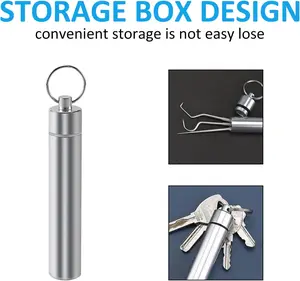 7-piece stainless steel toothpick set, reusable metal toothpick with dispenser, portable travel toothpick, suitable for outdoor, camping, picnicking, and daily oral care
