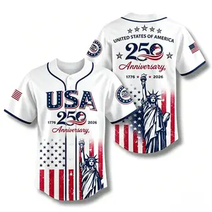 USA 250th Anniversary Baseball Jersey, Patriotic Statue of Liberty Print Shirt, Unisex Independence Day 4th of July Outfit, 1776–2026 Semiquincentennial Patriotic Jersey # Quick-Dry Breathable Athletic T-Shirts