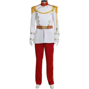 Adult Men Prince Charming Costume Royal Jacket Pants Uniform Outfit for Halloween Parties