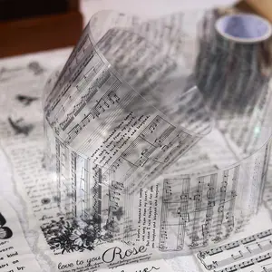 Vintage English Sentence & Sheet Music Pattern Decorative Tape, 1 Roll Waterproof Self Adhesive Tape, Decorative Tape for DIY Scrapbooking Journaling Decoration