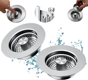 Upgraded 3 in 1 Kitchen Sink Drain Strainer，Stainless Steel Sink Stopper, Anti-Clogging Sink Food Catcher Basket, Fast Drainage Odor Filter Sink Plug(Silver-1Pack)