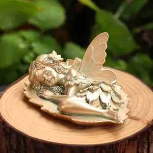 Beautiful Copper Color Leaf Fairy Resin Statue, Garden Decoration, Home Desktop Ornament, Wedding Mother's Day Festival Decor