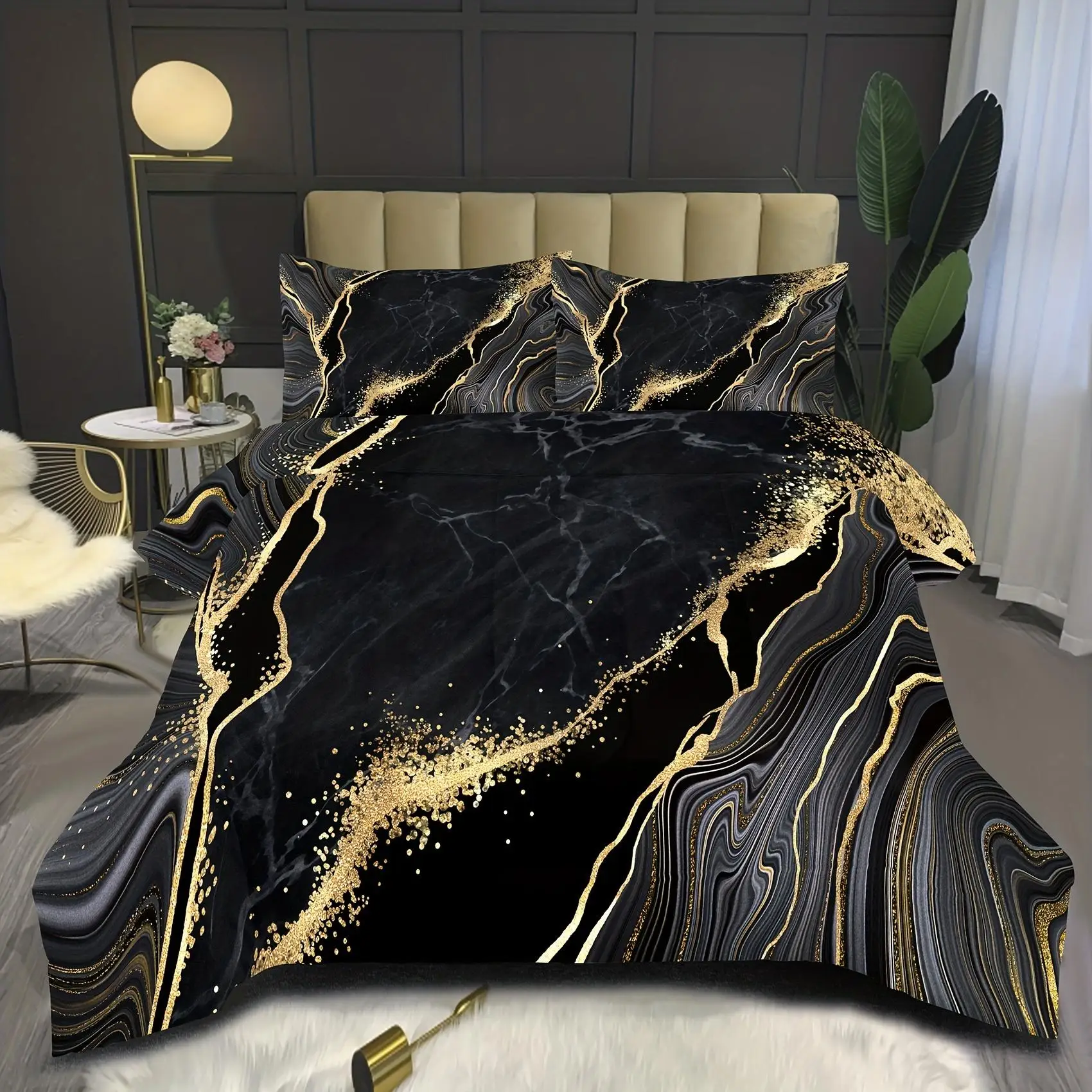 Modern Marble Pattern Bedding, 1 Set Including Duvet Cover & Pillowcase Without Filler, Halloween Decor Soft Comfortable Bedding Set for Home Bedroom