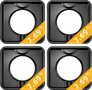 Black Drip Pans,Square Burner Covers BN24,SGP-400,Gas Burner Liner Covers,Gas Range Drip Pan Made of Porcelain-4packs by
