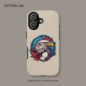 Bold Eagle Soccer Ball Maple Leaf Phone Case For iPhone 17 16 15 Pro Max 14 13 12 Plus Double Layer Cover Sports Fan