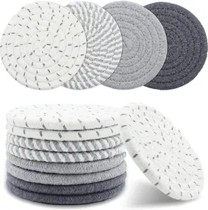 Minimalist Woven Drink Coasters 8 Pack – Absorbent Cotton Coaster Set for Coffee Tables, Mugs & Cups | Modern Home Decor Table Protection