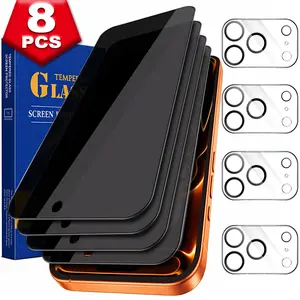 [4+4 Pcs Set] Privacy Screen Protector with Camera Lens Protector for iPhone 17 16 15 14 13 12 11 Pro Max Plus, Anti-Spy Tempered Glass Screen & Camera Protector