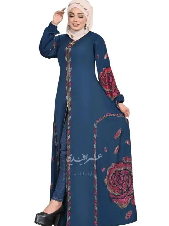 Modest Egypt and Dubai Abaya - Floral Embellished Black Long Dress with Elegant Sleeves and Trim
