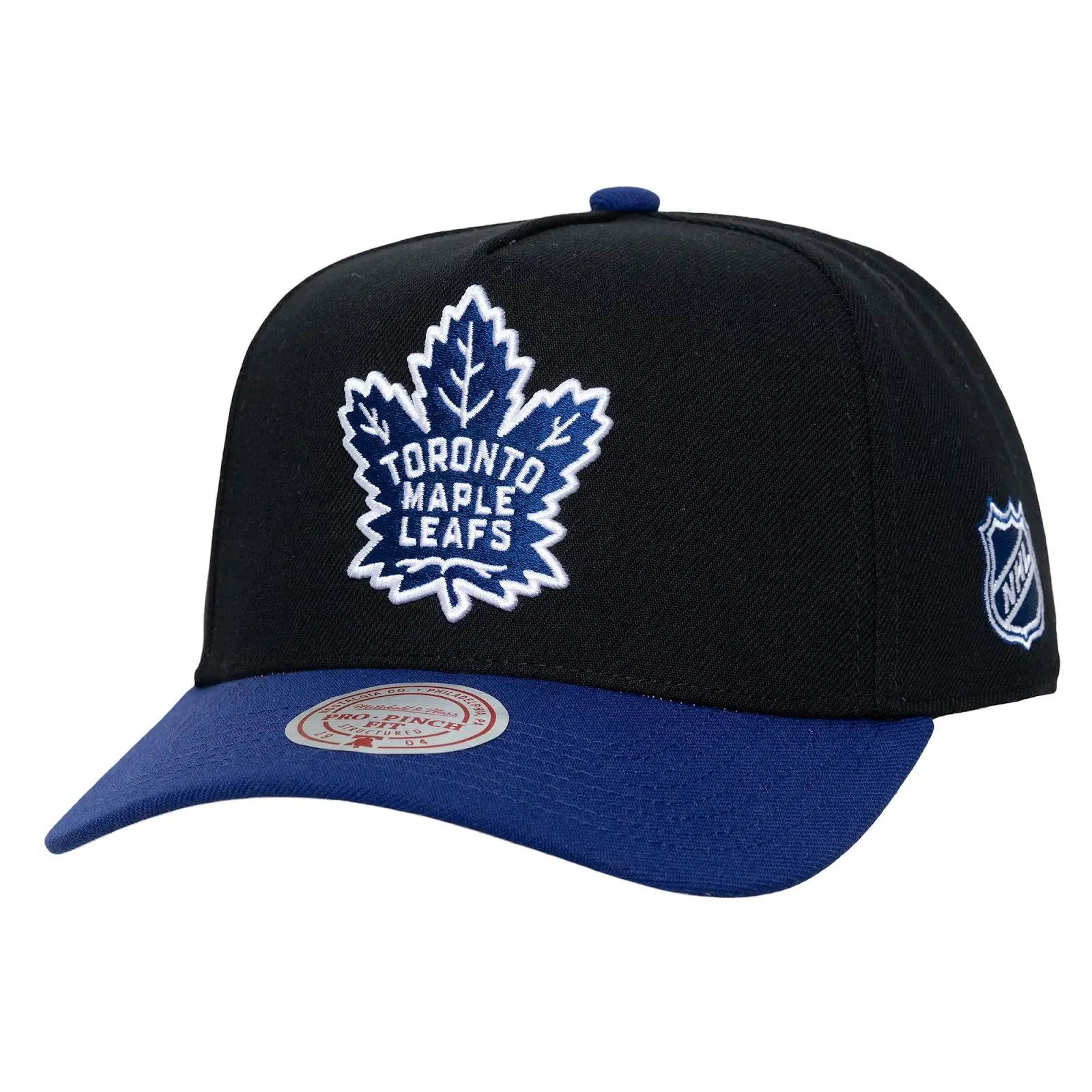 Toronto Maple Leafs Black/Blue Legendary Home Pro Pinch Snapback Hat NHL Throwback Cap Adjustable Fan Gear Mitchell & Ness
