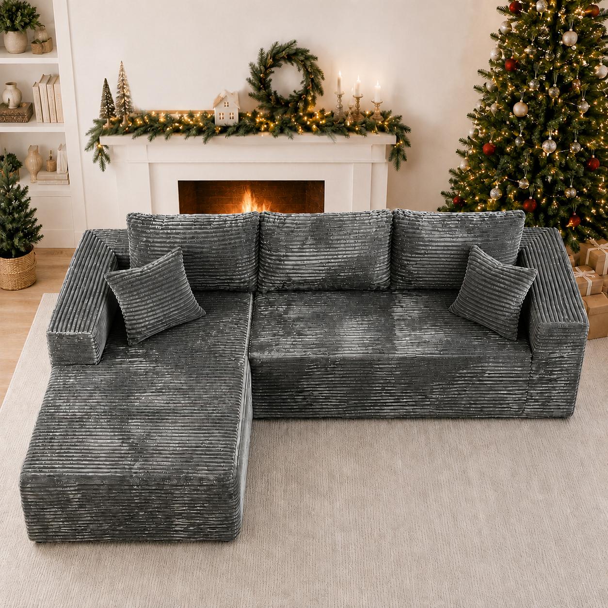 DIGWAC 106" L-Shape Modular Sectional Couch with 49" Chaise Lounge, Upgraded Independent Pocket Spring Base, Soft Corduroy Sofas Upholstery, Memory Foam Padding, Multi-Position Recliner, 6 Colors for Living Room Furniture, L Shape Couch, Couch For Living