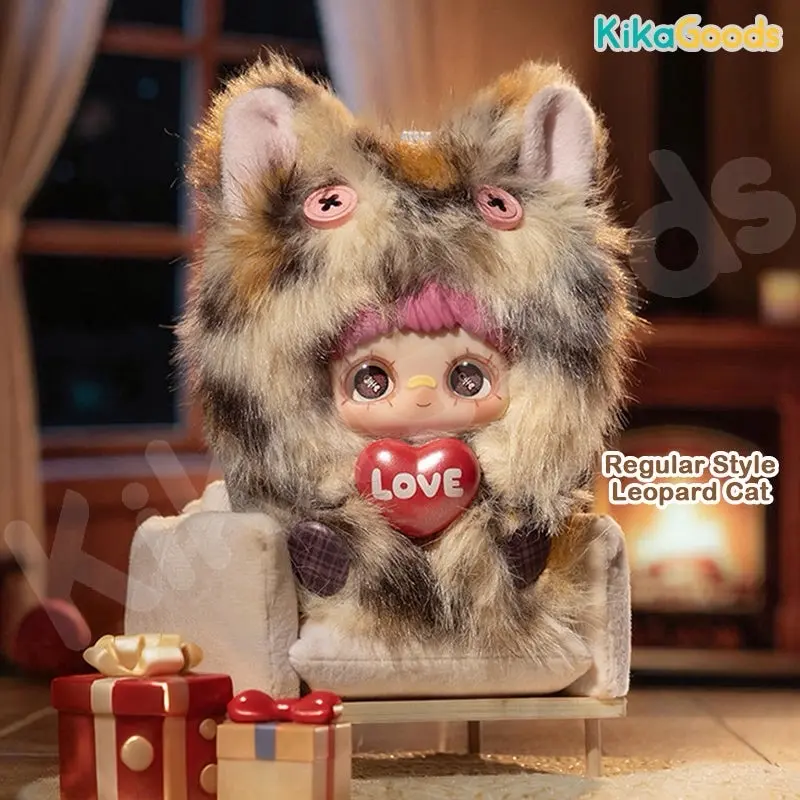 MayMei LEOPARD CAT Surprise Party Series Vinyl Plush Doll Blind Box, Fluffy Button eyes Love Heart Pandant Keychain New Series