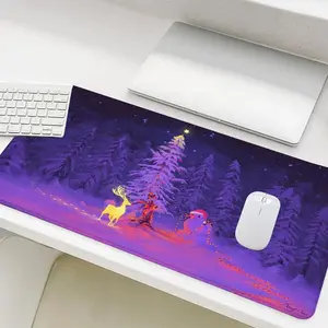Christmas Themed Mouse Pad, 1 Count Rectangle Gaming Mouse Pad, Non-Slip Rubber Base Stitched Edge Desk Pad, Office Desk Keyboard Mat for Home Game Room