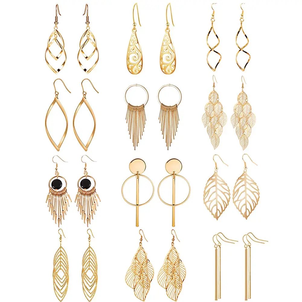 12 Pairs Drop Dangle Earrings,Boho Fashion Jewelry,Vintage Statement,Boho Bohemian Earrings Set for Women,Christmas Party Gifts,Hand Tools Kits