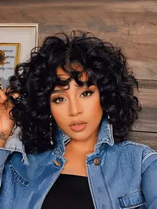 14 Inch Women's Short Curly Synthetic Wig with Bangs, Soft Heat-Resistant Curly Hair, Suitable for Daily Use, Parties, Weddings & Events, Stylist Friendly Wig