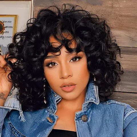 14-Inch Women's Short Curly Synthetic Wig with Bangs, Soft Heat-Resistant, Versatile Stylish Wig, Suitable for Daily Use, Parties, Weddings & Events, Beginner Friendly, Stylish Synthetic Wig