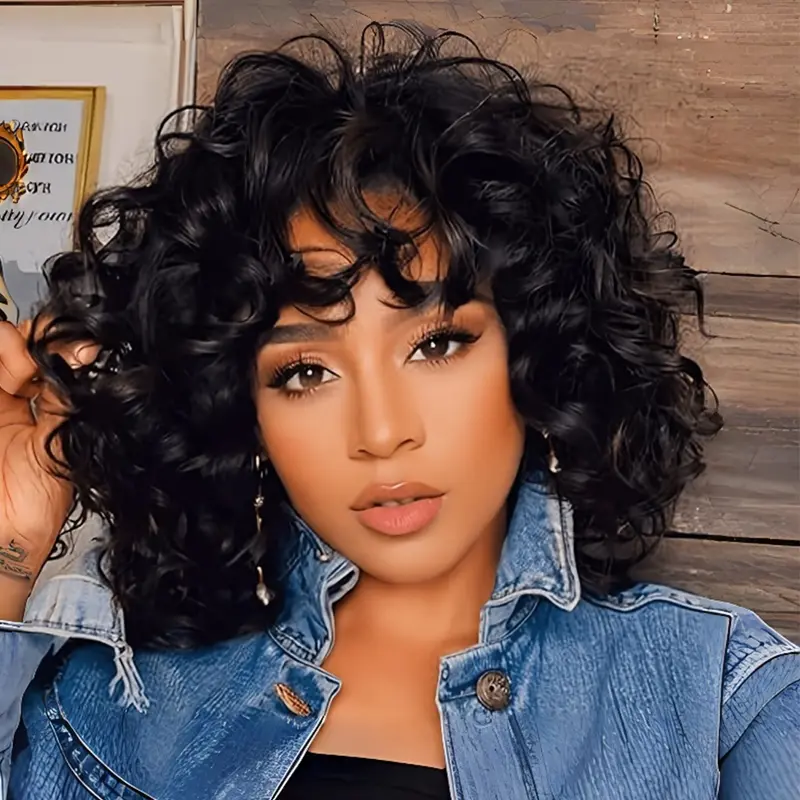 14-Inch Women's Short Curly Synthetic Wig with Bangs, Soft Heat-Resistant, Versatile Stylish Wig, Suitable for Daily Use, Parties, Weddings & Events, Beginner Friendly, Stylish Synthetic Wig