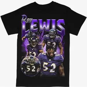 Ray Lewis Graphic Tees,  Baltimore Football, Menswear Crew Neck Football Streetwear T-Shirt, Unisex Casual Regular Fit Cotton Tops, Good Vintage Hip-Hop Bold Retro Apparel, Men Round Neck Y2K Sports Tees