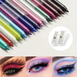 15-Piece Multifunctional Eyeliner Set with Sharpener, Glitter Effect, Includes Eye Shadow, Lip Liner, Waterproof Long-Lasting Makeup