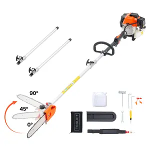 VEVOR Gas Pole Saw, 43CC 2 Stroke Gas Powered Pole Saws with 10 in Cutting Bar, Cordless Tree Trimmer with Rotatable Head, 6.9 to 11.8 ft Extendable, Powerful Chainsaw for Tree Trimming Pruning