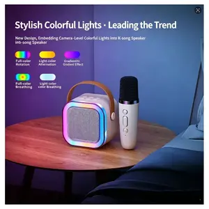 Portable Bluetooth-compatible Mini Karaoke Microphone Speaker, 2 Wireless Mics, Lights, for All Smartphones, Home Party, Christmas Gift, Outdoor Ktv