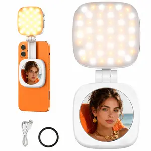 Magnetic Selfie Light Compatible with MagSafe iPhone, Folding LED Phone Fill Ring Lighting with Mirror for Selfies, Photography, Makeup, Vlogs, TikTok, Video RecordingIncluded Metal Ring)#SummerVibes