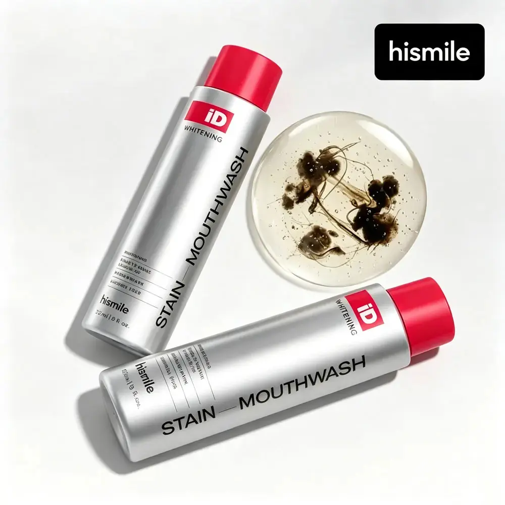 Hismile iD Stain Whitening Mouthwash, 237ml Essential Oil Formula - Surface Stain Remover, Breath Freshener, Oral Bacteria Inhibitor, Daily Portable Oral Care Rinse