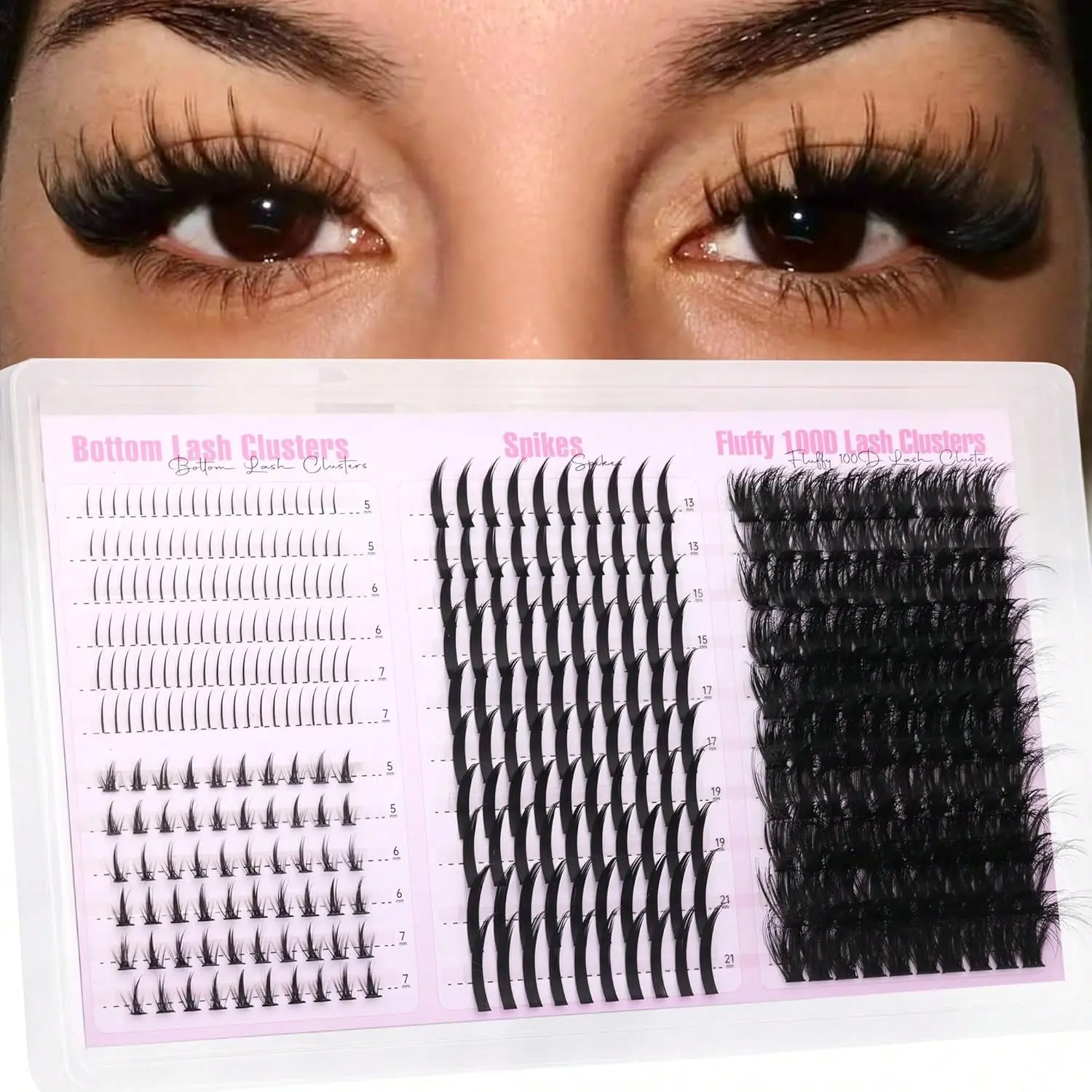 380pcs Cluster Lashes Kit with Spiky and Bottom Lashes, Light Wispy 100D Volume D Curl Individual Extensions for DIY At-Home Application, Eyelash Extensions, Lash Cluster Lightweight Makeup Salon