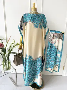 Women's Peacock Print Cape Shawl & Scarf Set, Elegant Beach Cover-Up For Holiday Vacation, Swimsuit Cover Up