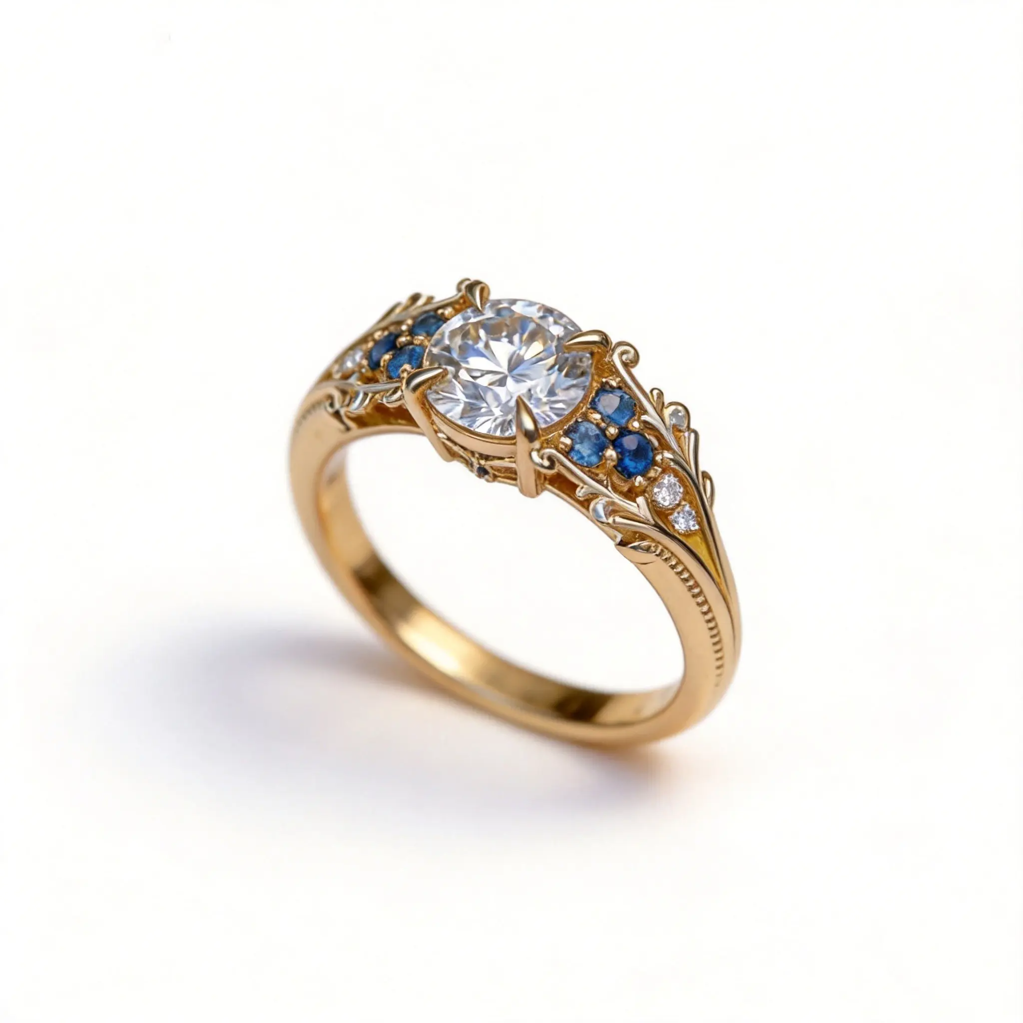 A Victorian-style, intricately engraved gold-plated ring with a vintage, elegant engagement ring aesthetic. Set with multicolored synthetic zirconia stones, it exudes an air of refined luxury. A unique wedding ring—the perfect gift for her.