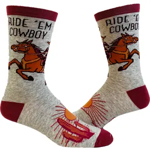 Men's Ride Em Cowboy Socks Funny Horseback Riding Desert Sun Novelty Western Footwear Funny Graphic Socks Comfortable Fitted Spandex Cotton