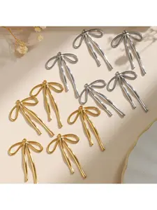 5 stainless steel 18K gold-plated extra-large bowknot long ribbon DIY jewelry earrings, French romantic temperament bowknot pendants