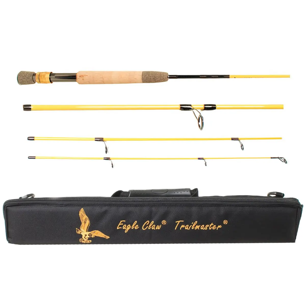 Eagle Claw Trailmaster 7'6" Travel Spinning and Fly Fishing Rod for Adults, IM-7 Composite Blank with Custom Cork Handles and Padded Case, Spinning Rods, Beautiful Custom Cork Handles, Engraved Aluminum Reel Seat, Portable Fishing Rods, Lifetime Of Use