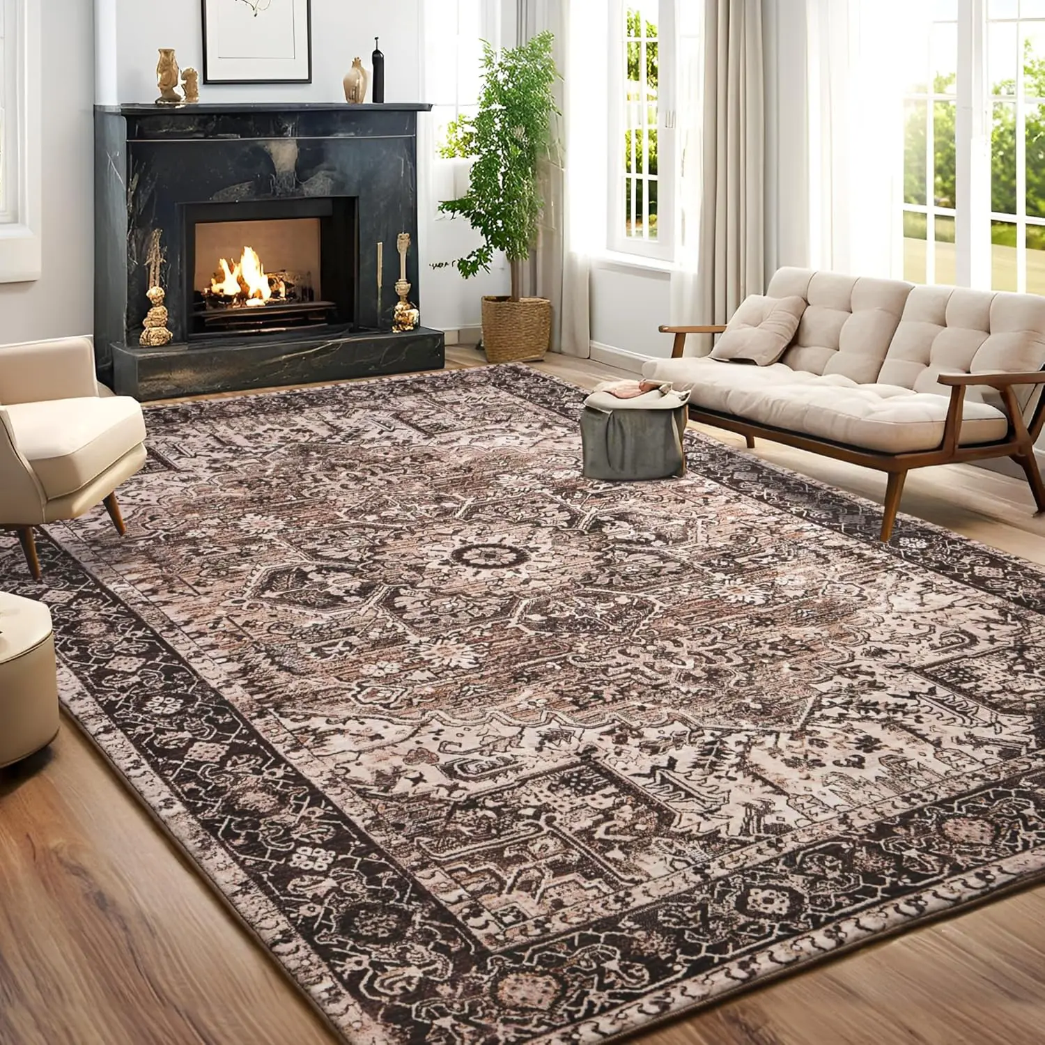 LOCHAS Bohemian Style Boho Graphic Area Rug - Washable Low-Pile Non-Slip Living Room Rug, Bedroom & Modern Farmhouse Home Decor Floor Mat, Bohemian Style Rugs, Boho Graphic Rug