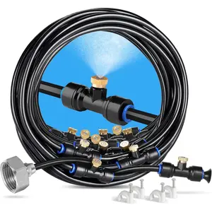 Misting Cooling System 59FT (18M) Misting Line + 20 Brass Mist Nozzles + Brass Adapter(3/4") Outdoor Mister for Patio Backyard Garden Greenhouse Watering
