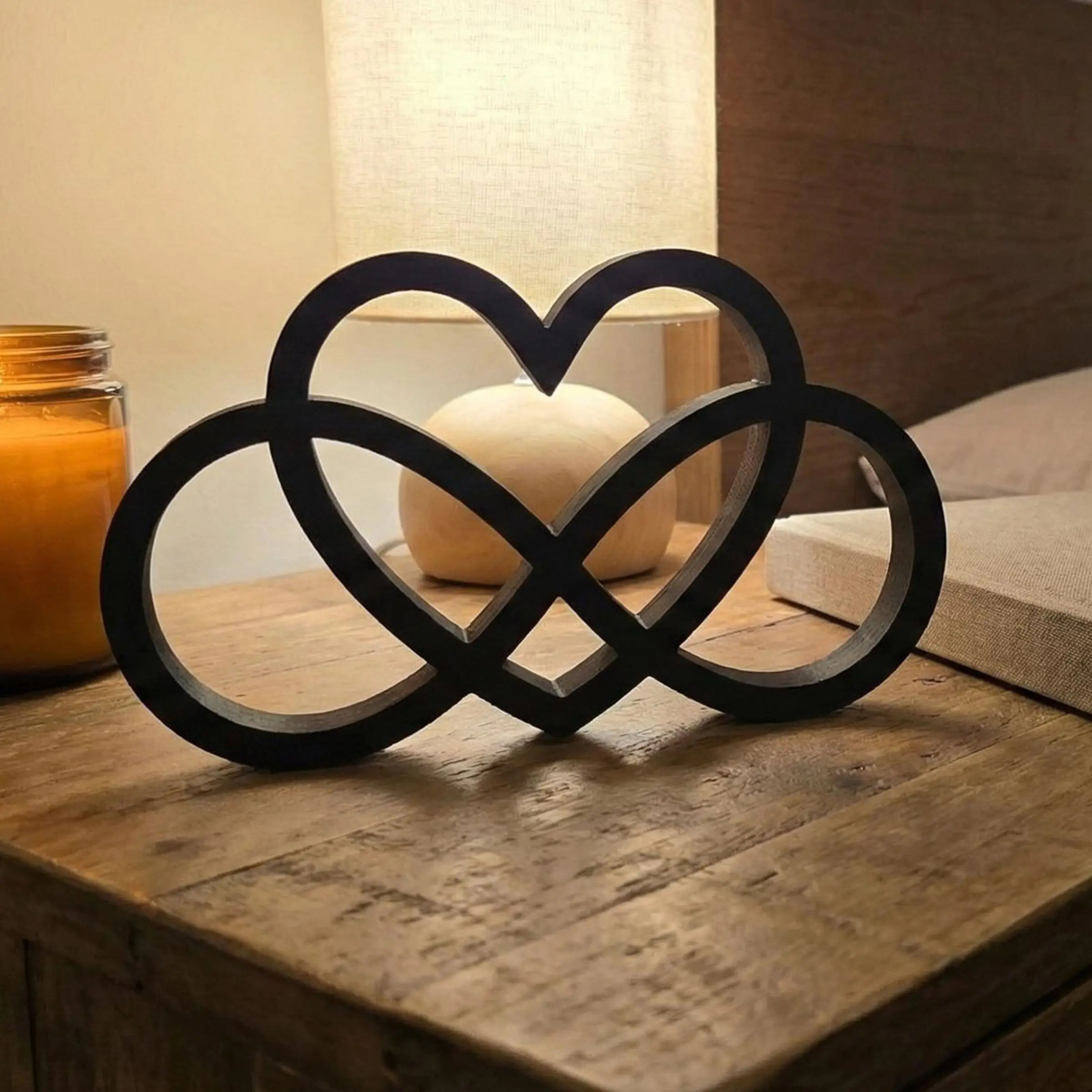 Infinity Heart Sculpture, Black Minimalist Statue, Intertwined Love Symbol, Eternal Love Valentine, Love Knot, Home Decor Sculptures, Modern Art Home Decor, Modern Farmhouse Home Accent for Coffee Table, Gift for Wedding, Anniversary