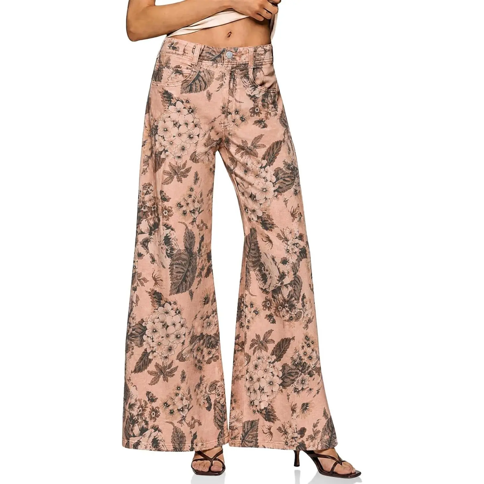 Cicy Bell Women's High Waisted Flared Jeans Bell Bottom Wide Leg Denim Pants | Baggy, Loose Fit, Boyfriends, Y2k, Going Out, Vintage 90s, Casual Trendy, Work Office, Teacher, Floral Print, High Rise