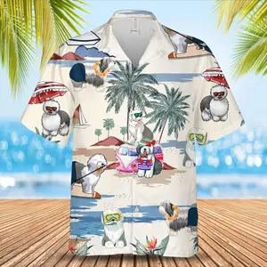 Old English Sheepdog Summer Beach Hawaiian Shirt, Trendy Hawaiian Shirt for Men and Women, All over Print Hawaiian Perfect for Beach, Vacation, or Casual Summer Outfit