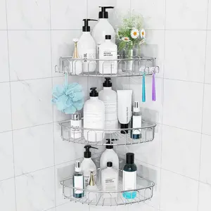 Corner Shower Stainless with Wall Mounted Shelf Organizer No Drilling 3 Pack, Silver Only for 90-Degree Corner