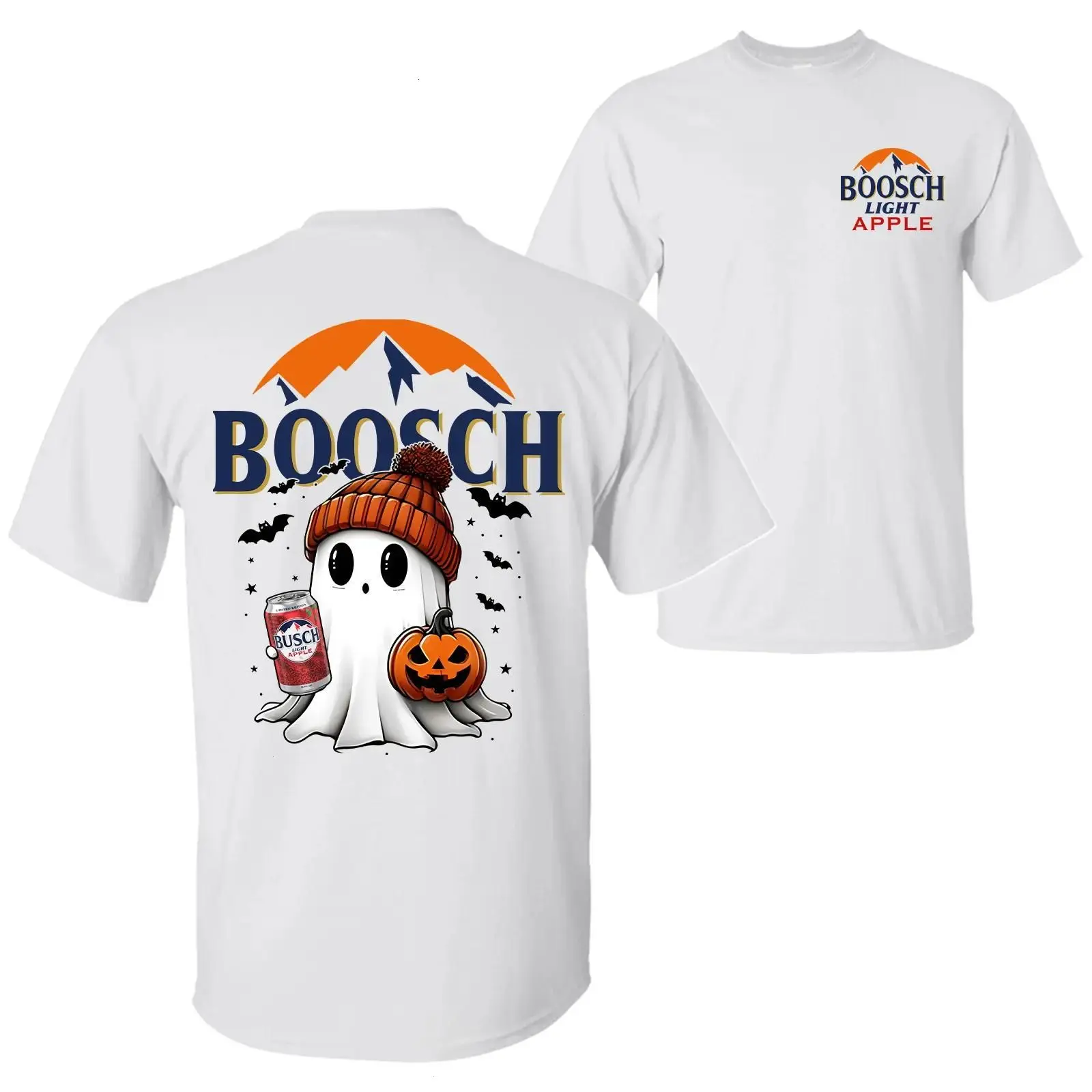 Boosch Light Apple Halloween Cute Boo Boo Ghost Pumpkin T-Shirt, Trendy Halloween Spooky Season  Graphic Design Unisex Cotton T-shirt for Men for Women Menswear Womenswear Top Baggy Fit